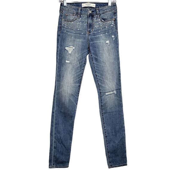 Abercrombie & Fitch The A&F High Rise Embellished Super Skinny Jean Sz 0 - Picture 1 of 12